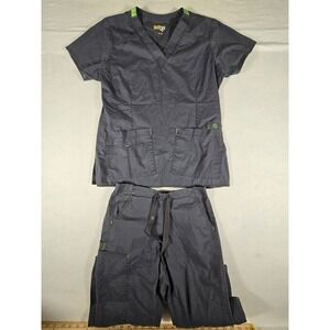 Wink WonderFlex Scrub Set Small Gray Green V-Neck Top Cargo Pants 6108